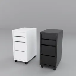 Highly detailed Blender 3D model of a versatile Micke office pedestal with drawers in black and white variants.