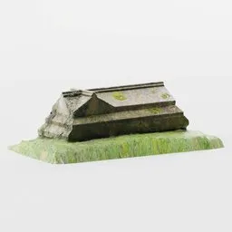 "Game-ready tombstone sarcophagus 3D model for Blender 3D, featuring realistic moss and lichen textures. Perfect for cemetery scenes and horror game environments. Low-poly and optimized for seamless integration."