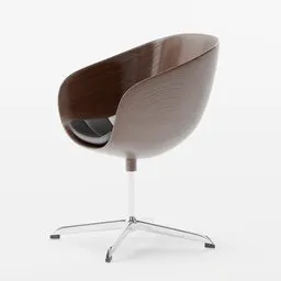 3D model of a modern egg chair with brown leather upholstery and wooden finish, compatible with Blender software.