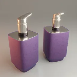 Realistic 3D rendered soap dispensers with metal pumps for Blender art and design projects.