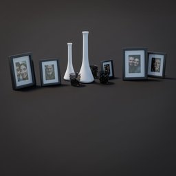 3D-rendered decoration set with frames and vase, ideal for Blender 3D interior modeling.