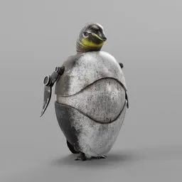3D Blender model of a stylized mechanical penguin with a metallic texture, designed for robotics and biomimicry studies.