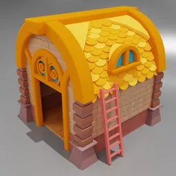 "3D Warehouse model for Blender 3D: Stadium-inspired Persian folktale artstyle with a small red and yellow house, ladder, and yellow awning. Features include lockbox, cyan gold blank light, and paper modeling art. Perfect for motion graphics videos and video games, but modifiers are not integrated."