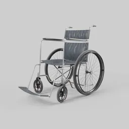 "Blender 3D WellChair: A modern and simplistic wheelchair model with wheels and a seat. Perfect for architectural 3D renders, medical illustrations, and physically based rendering."