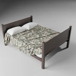 Detailed Blender 3D model of a double bed with textured sheets and pillows, ready for UV customization.