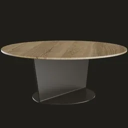 Wooden-top coffee table 3D model with metal I-Beam base, designed for Blender rendering.