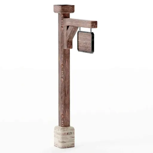 Detailed wooden 3D signpost model for Blender, ideal for medieval game environments.