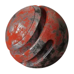 Highly textured red painted metal PBR material for 3D rendering in Blender.