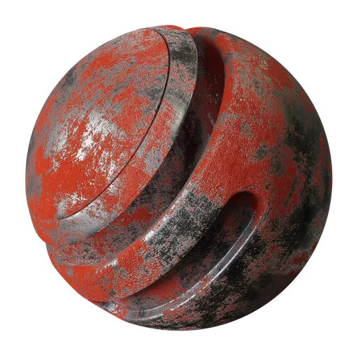 Highly textured red painted metal PBR material for 3D rendering in Blender.