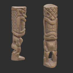 Tiki God Diamond Face Statue Aged Wood