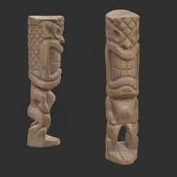 Tiki God Diamond Face Statue Aged Wood