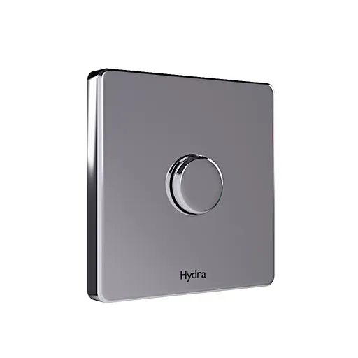 Detailed 3D model of a square Hydra discharge valve with a central knob for Blender rendering.