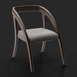 "Modern style dining chair with wooden frame and tonal topstitching, rendered with Redshift in Blender 3D. Sleek rounded shapes and half-rear lighting. Available as a 3D model in the Regular Chair category on BlenderKit."
