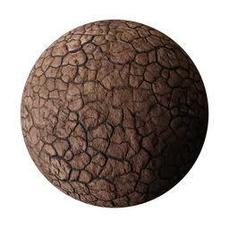 High-resolution PBR dried soil texture for 3D Blender projects, with realistic coarse, cracked patterns, suitable for virtual landscaping.