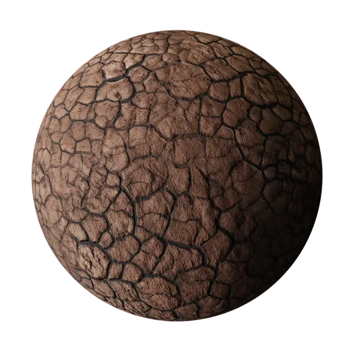 High-resolution PBR dried soil texture for 3D Blender projects, with realistic coarse, cracked patterns, suitable for virtual landscaping.