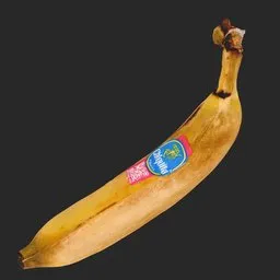 Detailed Blender 3D model of ripe banana with sticker, ideal for realistic texturing and scale reference.