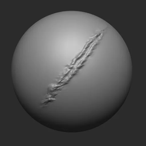 3D sculpting brush creating realistic flesh wound effect for digital model detailing in Blender.