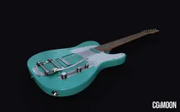 Highly detailed turquoise electric guitar 3D model with realistic strings and textures, compatible with Blender.