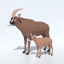 Low Poly Roan Antelope and Calf