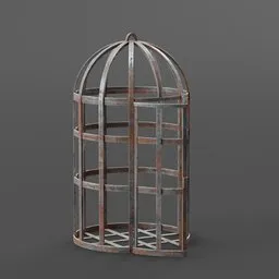"Metal cage with bird inside, realistic skin texture, textured with rust. 3D model for Blender 3D, ideal for RPG item renders and lunatic asylum scenes."