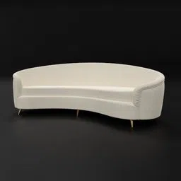Elegant curved white 3D sofa model with detailed stitching and wooden legs, compatible for Blender rendering.