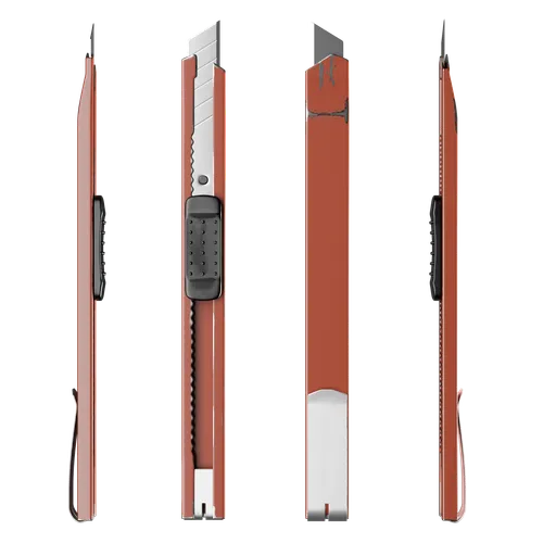 Highly detailed Blender 3D model of a red and black utility knife with visible wear marks.