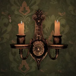 "Antique Wall Candleabra 3D model with animated flames for Blender 3D. Gothic and baroque design perfect for creating a creepy ambiance in your Victorian London or steampunk themed projects."