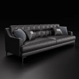 Elegant 3D model of a leather upholstered Sofa Clark 2.0 with pinstripe fabric details and black chrome feet, compatible with Blender.