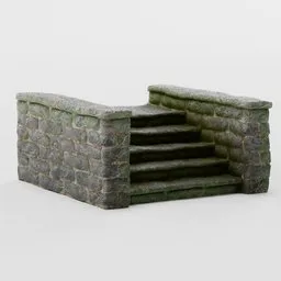 Low-poly moss-covered stone steps 3D model, perfect for Blender graphic design and architectural visualization.