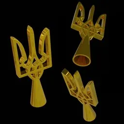 "Golden Ukrainian Christmas tree decoration 3D model for Blender 3D software. Featuring three candlesticks on a black background with dynamic folds and intricate details. Perfect for holiday-themed 3D designs and projects."
