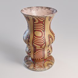"Lowpoly Decorative Vase in Terracotta with Eye-Level Perspective Rendering by Adolf Wölfli for Blender 3D. Features Red Swirls and Native American Folk Art Design with 4K PBR Textures. Trending on Artforum and Google Arts and Cultures."
