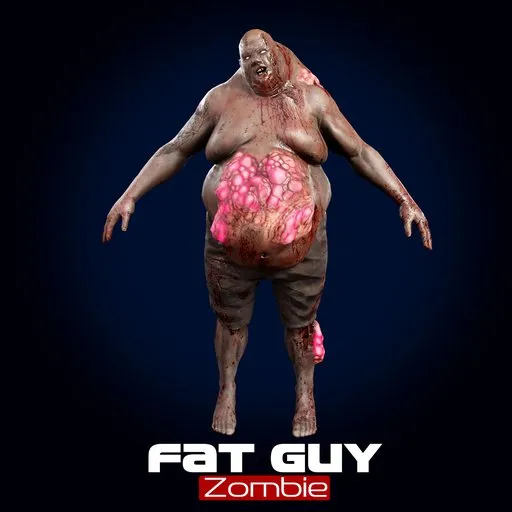 Grotesque Fat Zombie 3D model with HD textures, rigged for Unreal Engine, perfect for horror gaming and animation.
