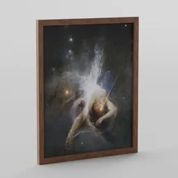 Detailed 3D model of a framed celestial-themed artwork with a falling star motif, compatible with Blender.