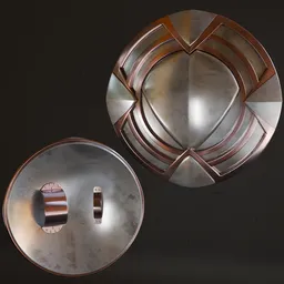 Detailed 3D shield model with metallic finish for Blender, optimized for war game design.