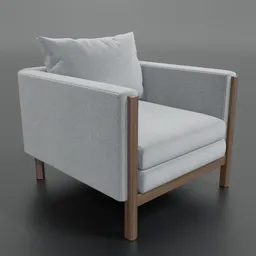 "Emmy Armchair - Modern Stylish Furniture 3D Model for Blender 3D. Plush and Wood Furnishings, Inspired by Caesar van Everdingen's Centered Radial Design."