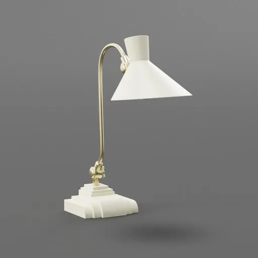 Detailed 3D rendering of an elegant art deco-style desk lamp with gold accents, designed for Blender.