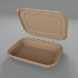 Detailed 3D render of a recyclable bagasse food container with lid, compatible with Blender 3D software.