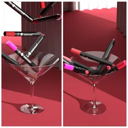 Lip crayons falling in a vine glass