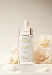 Elegant 3D-rendered product display with bottle and cream roses, ideal for beauty industry presentations.