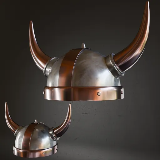 Realistic 3D Viking helmet model with detailed anatomy, shoe belt design, ready for Blender with high-quality metal textures.