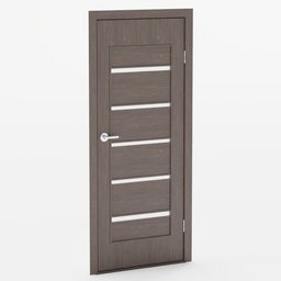 "Modern Lait Blusish-Brown Interior Door with Handle, 3D Model for Blender 3D. Featuring exotic high-end features, cedar, and steel gray body, this award-winning modern design with a sawblade border is a genius adaptation for any tall entry. Rendered with Corona, this 1/3 headroom door is a cover all on its own."