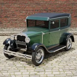 Vintage 1927 Ford Model A Deluxe Tudor Sedan Blender 3D model with customizable colors and detailed design.