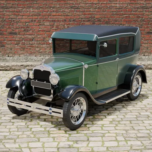 Vintage 1927 Ford Model A Deluxe Tudor Sedan Blender 3D model with customizable colors and detailed design.