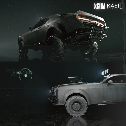 High-detail off-road Dodge Challenger 3D model with rugged tires, suitable for Blender projects and game design.