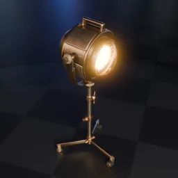 Detailed bronze studio light 3D model with adjustable tripod stand, designed for Blender rendering.