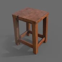 Detailed 3D wooden stool model with textured surface for Blender rendering.