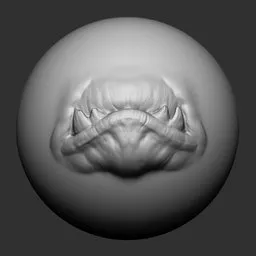 3D sculpting brush imprint of a bulldog-like creature mouth for character modeling in Blender.