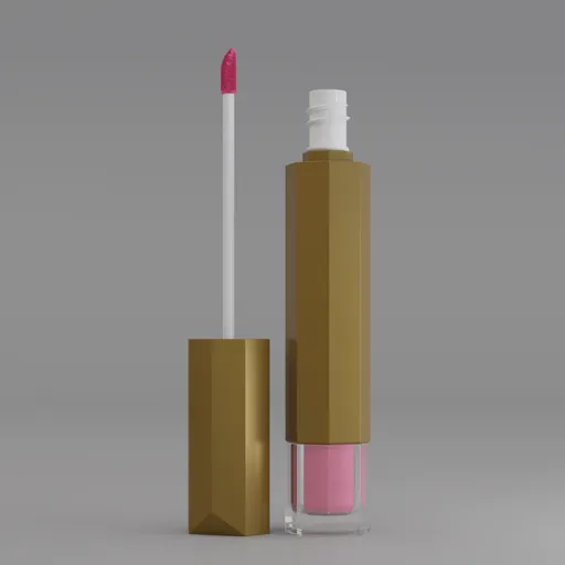 Hexagonal-shaped lip matte 3D model with applicator, rendered in Blender, perfect for cosmetics visualization.