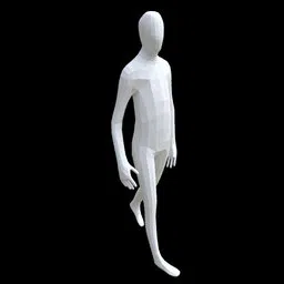 Minimalist geometric 3D human model in stride pose, compatible with Blender for animation and design projects.