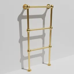 3D model of a vintage gold towel warmer with Edwardian design for Blender rendering.